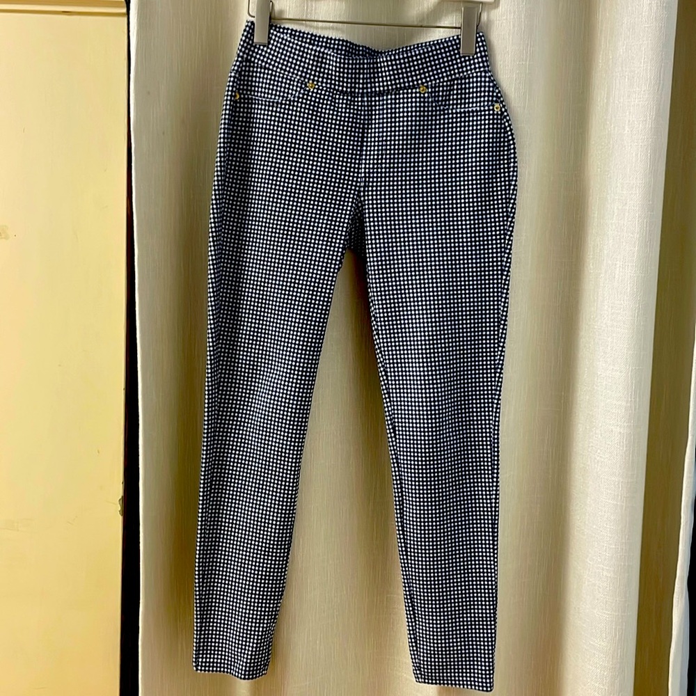 Blue and White Checked Cotton Legging
